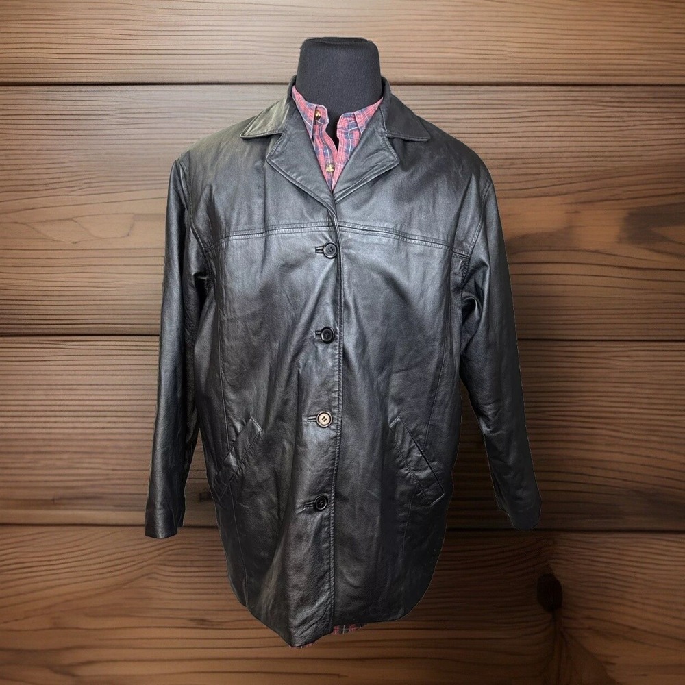 Vintage Black Leather Driving Car Coat Womens 1X Jacket - Picture 2 of 9